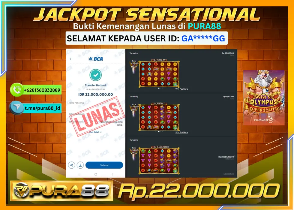 PURA88 JACKPOT GATES OF OLYMPUS SUPER SCATTER Rp 22.000.000,- LUNAS